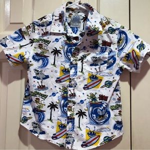 Hawaiian Shirt Boy’s Size 6 Monsters Surf Shirt Cotton Beach Collar Pocket Top